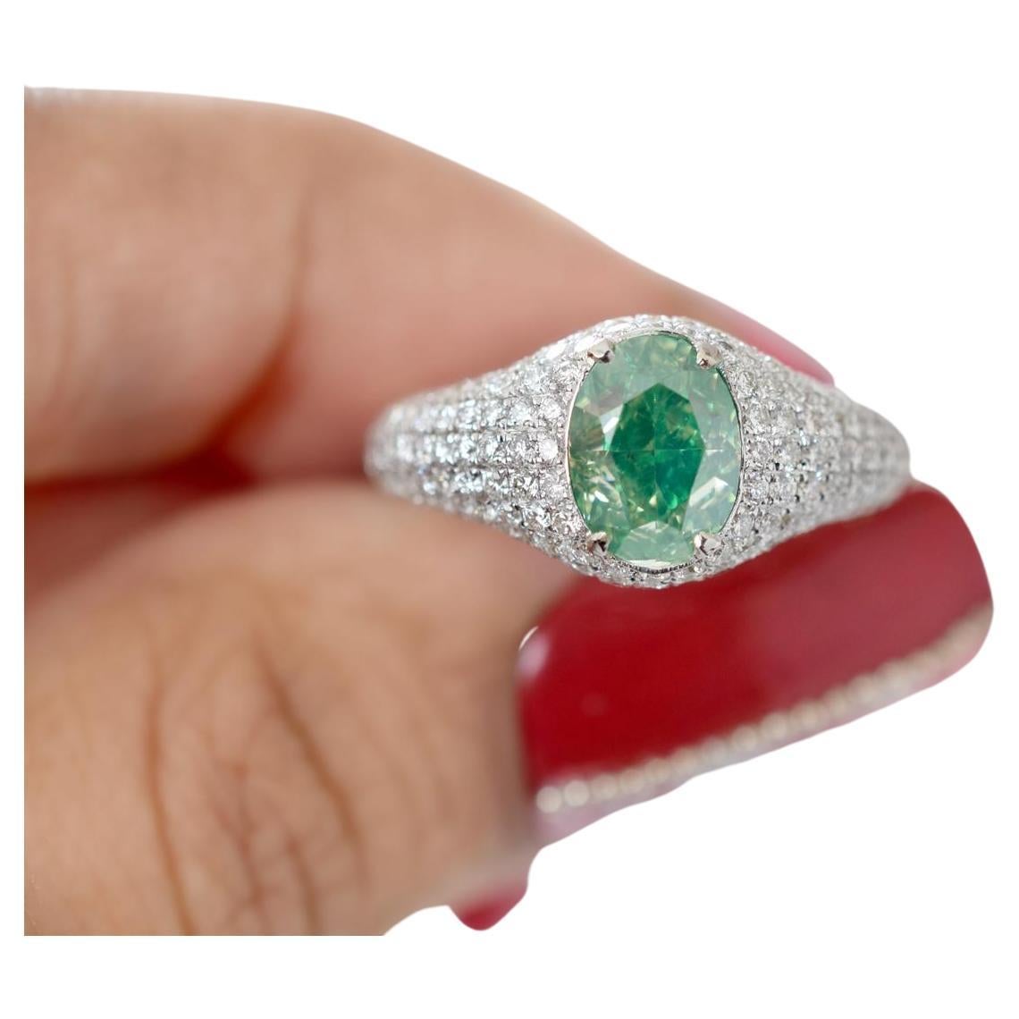 1.52 Carat Fancy Green Yellow Diamond Ring I1 Clarity GIA Certified For Sale