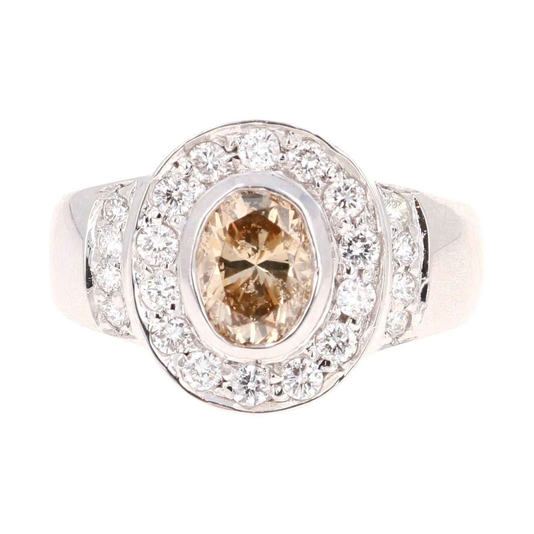 1.52 Carat Fancy Natural Champagne Diamond 14 Karat White Gold Ring For Sale