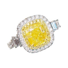 1.52 Carat Fancy Yellow Diamond Ring 18K White Gold