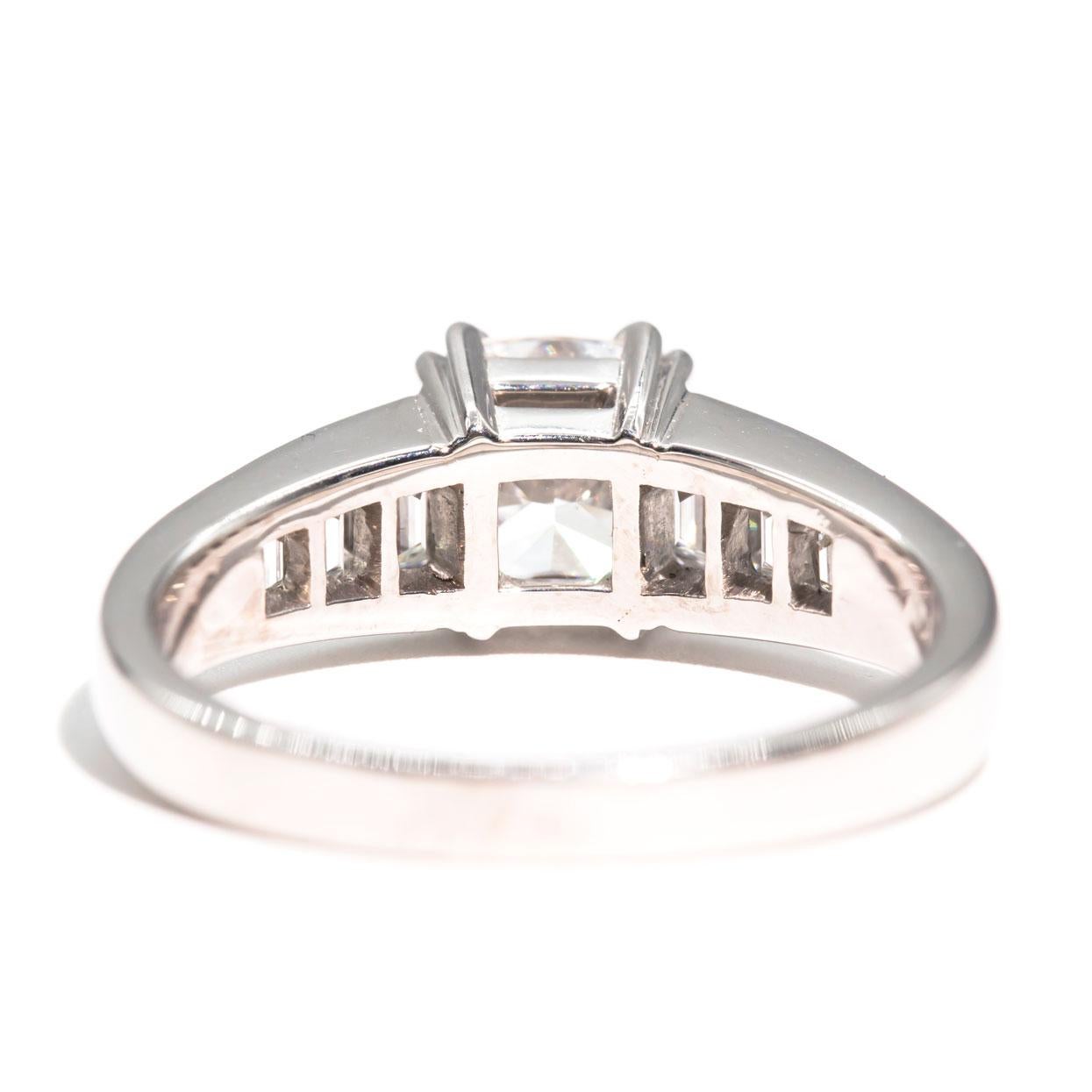 1.52 Carat GIA Cushion Diamond and 1.25 Carat Trapezoid Diamond Engagement Ring 2