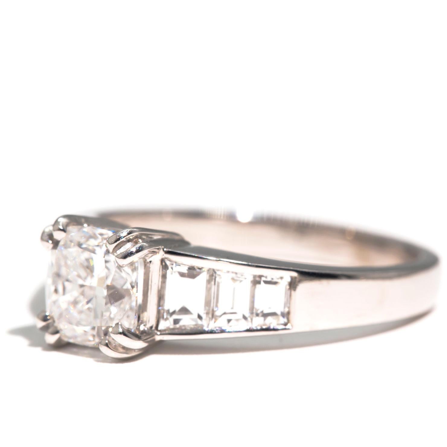 1.52 Carat GIA Cushion Diamond and 1.25 Carat Trapezoid Diamond Engagement Ring 3