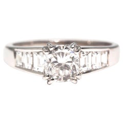 1.52 Carat GIA Cushion Diamond and 1.25 Carat Trapezoid Diamond Engagement Ring