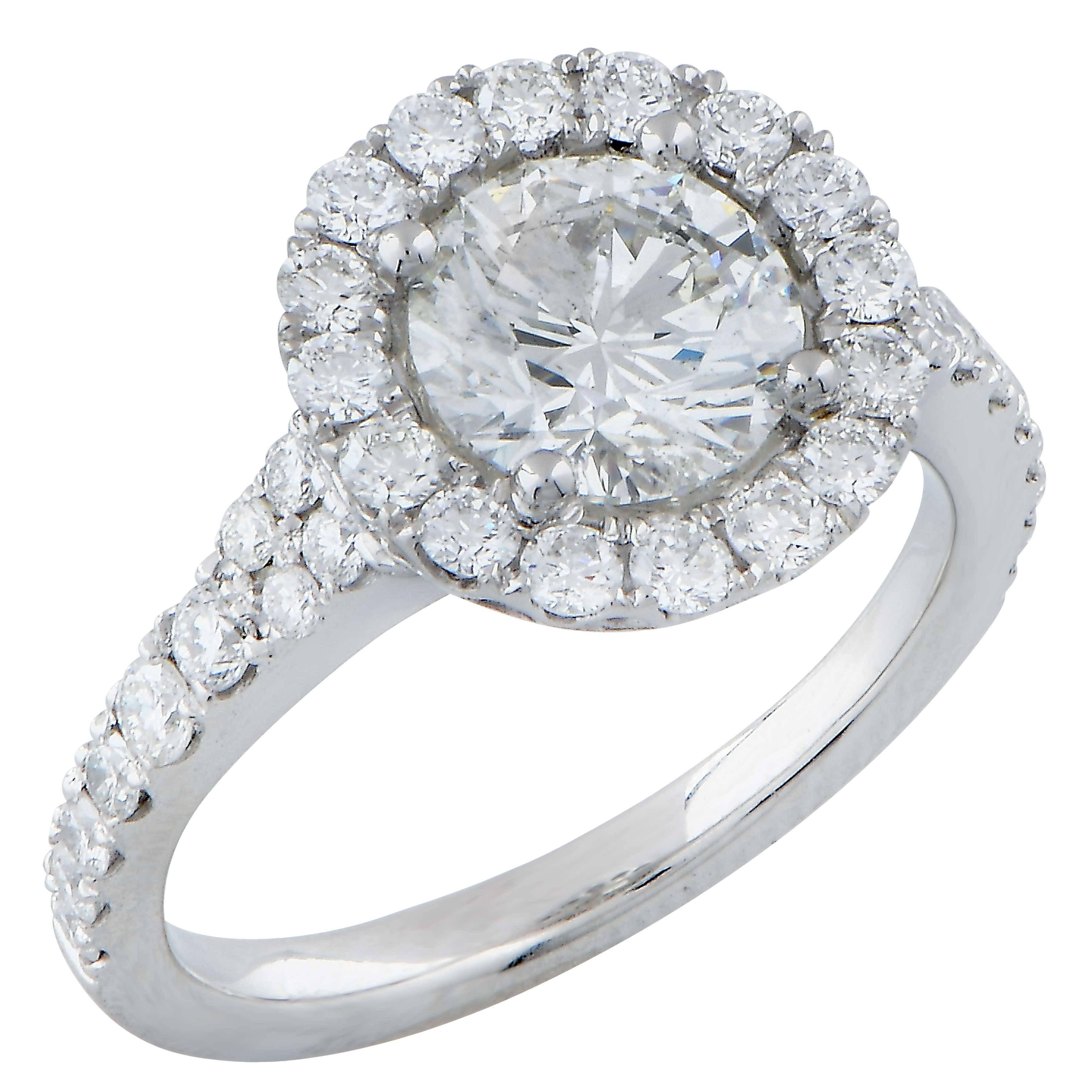 1.52 Carat J/ I1 GIA Graded Round Brilliant Cut Diamond Engagement Ring