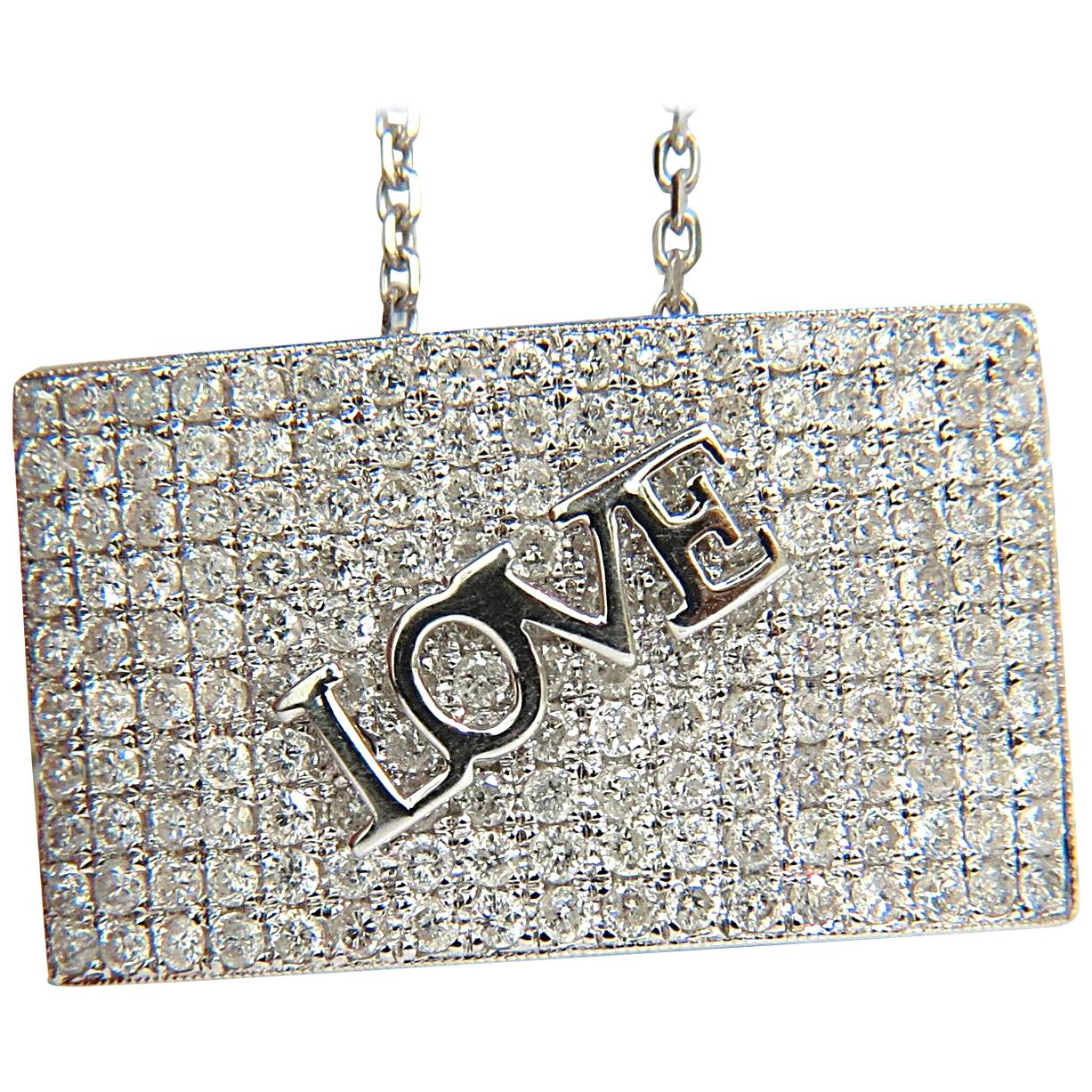 1.52 Carat Modern "Love" Diamonds Pendant 14 Karat and Chain Bead Set For Sale