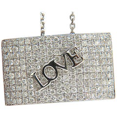 Pendentif « Love » moderne en diamants 1,52 carat et chaîne en or 14 carats, serti de perles