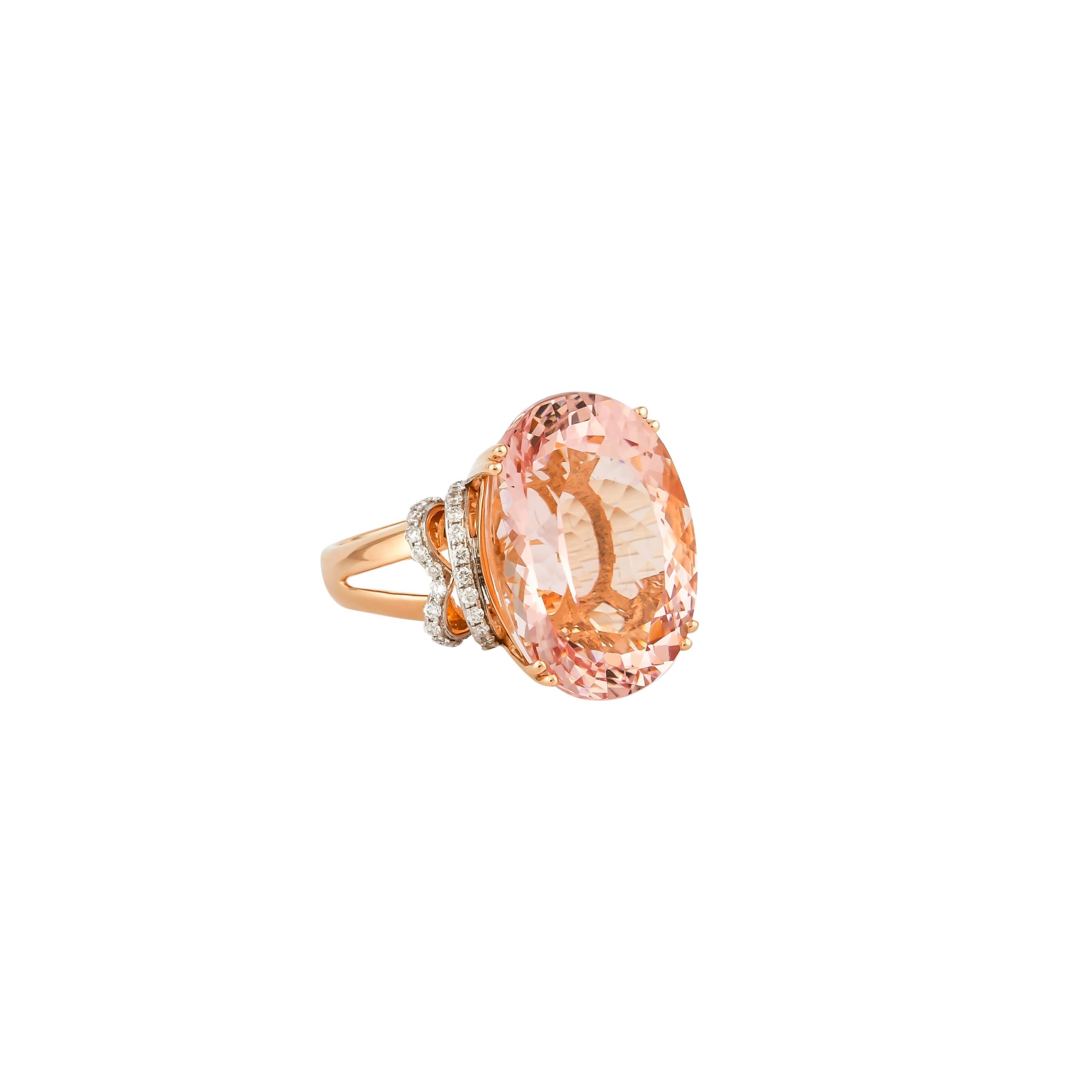 This collection features an array of magnificent morganites! Accented with diamonds these rings are made in rose gold and present a classic yet elegant look. 

Classic morganite ring in 18K rose gold with diamonds. 

Morganite: 15.29 carat oval
