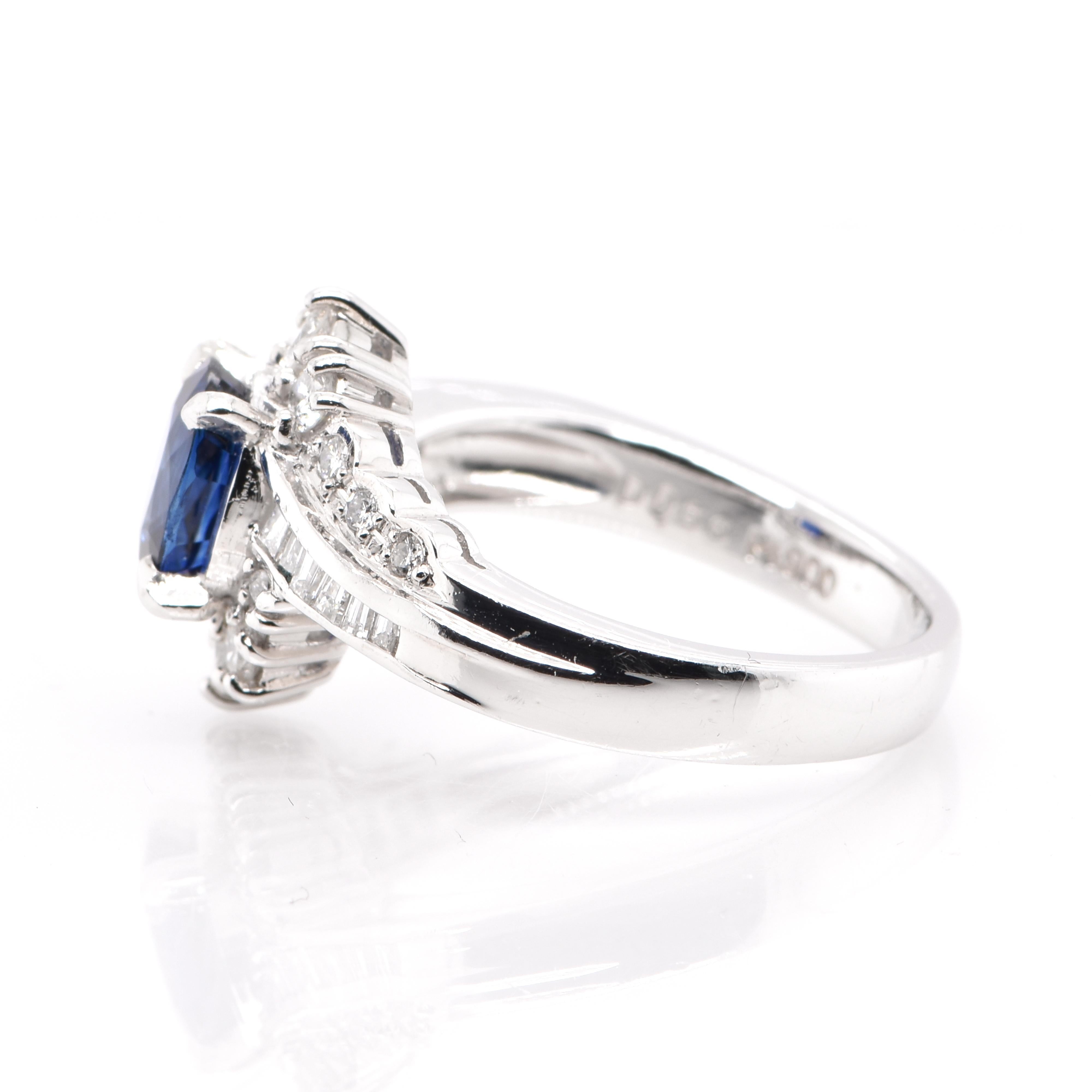 Oval Cut 1.52 Carat Natural Royal Blue Sapphire and Diamond Ring Set in Platinum For Sale