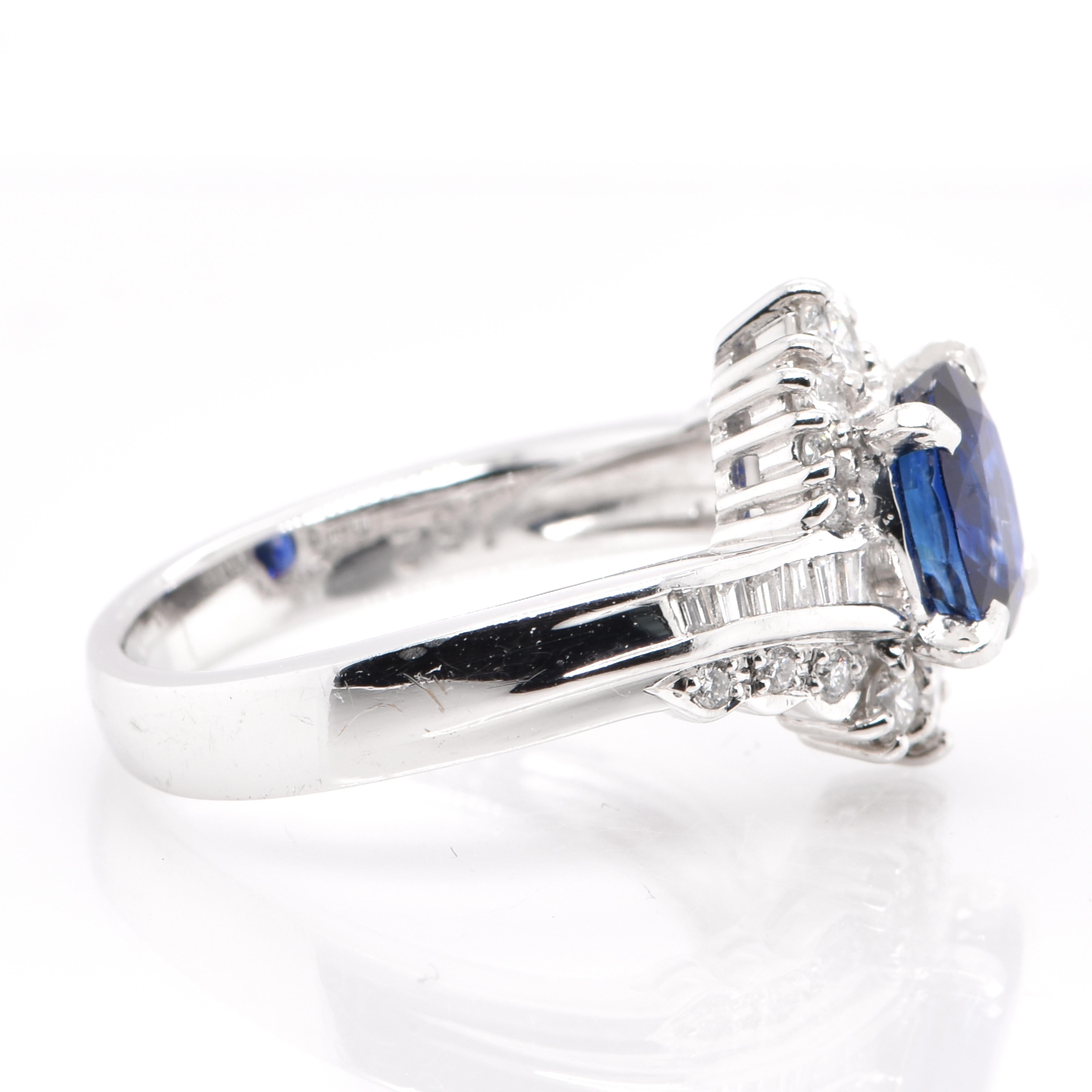 1.52 Carat Natural Royal Blue Sapphire and Diamond Ring Set in Platinum ...