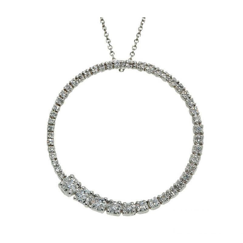 Contemporary 1.52 Carat Natural Diamond Circle Pendant Necklace 14K White Gold For Sale
