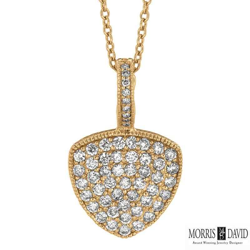 100% Natural Diamonds, Not Enhanced in any way Round Cut Diamond Necklace with 18'' chain  
1.52CT
G-H 
SI  
14K Yellow Gold,   Prong style,  9.70 gram
1 1/16 inch in height, 5/8 inch in width
46 diamonds - 1.45ct, 9 diamonds - 0.07ct

N5072YD
ALL