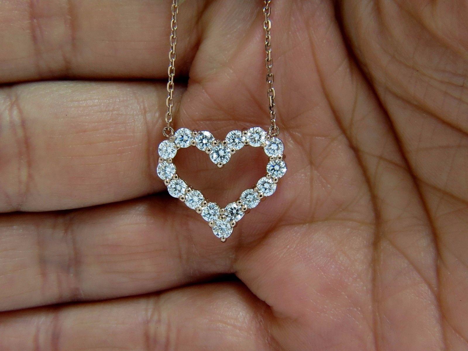 Taille ronde Collier en forme de cœur en or rose 14 carats avec diamants naturels de 1,52 carat G/VS en vente