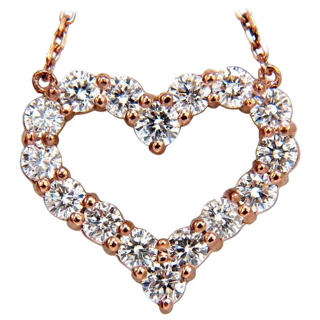 Collier en forme de cœur en or rose 14 carats avec diamants naturels de 1,52 carat G/VS en vente