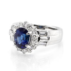 1.52 Carat Natural Royal Blue Color Sapphire and Diamond Ring Made in Platinum