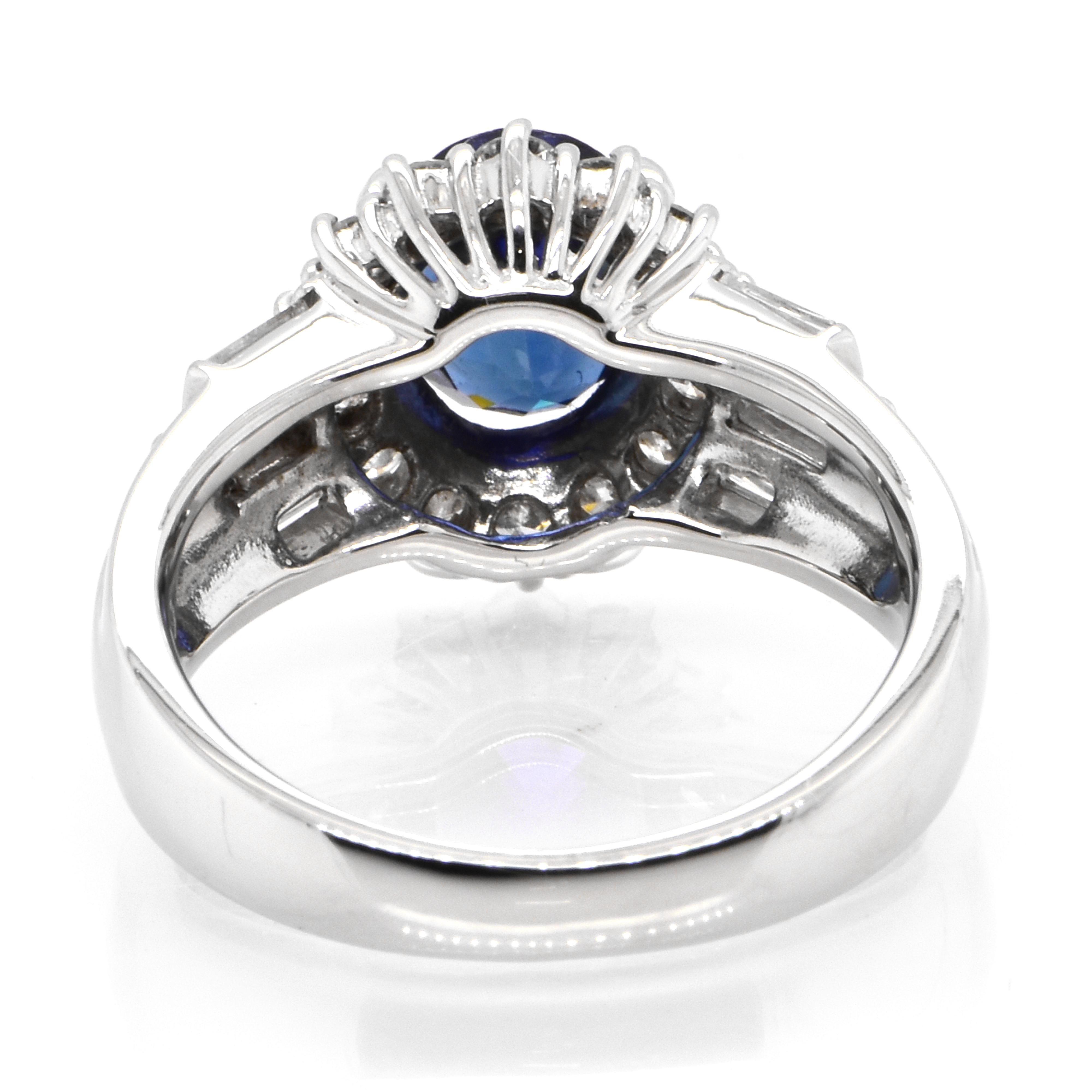 Women's 1.52 Carat Natural Royal Blue Color Sapphire and Diamond Ring Made in Platinum For Sale
