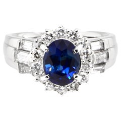 Bague en platine, saphir bleu royal naturel de 1,52 carat et diamants
