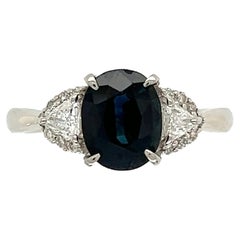 1.52 Carat No Heat Australian Sapphire GIA and Diamond Platinum Ring