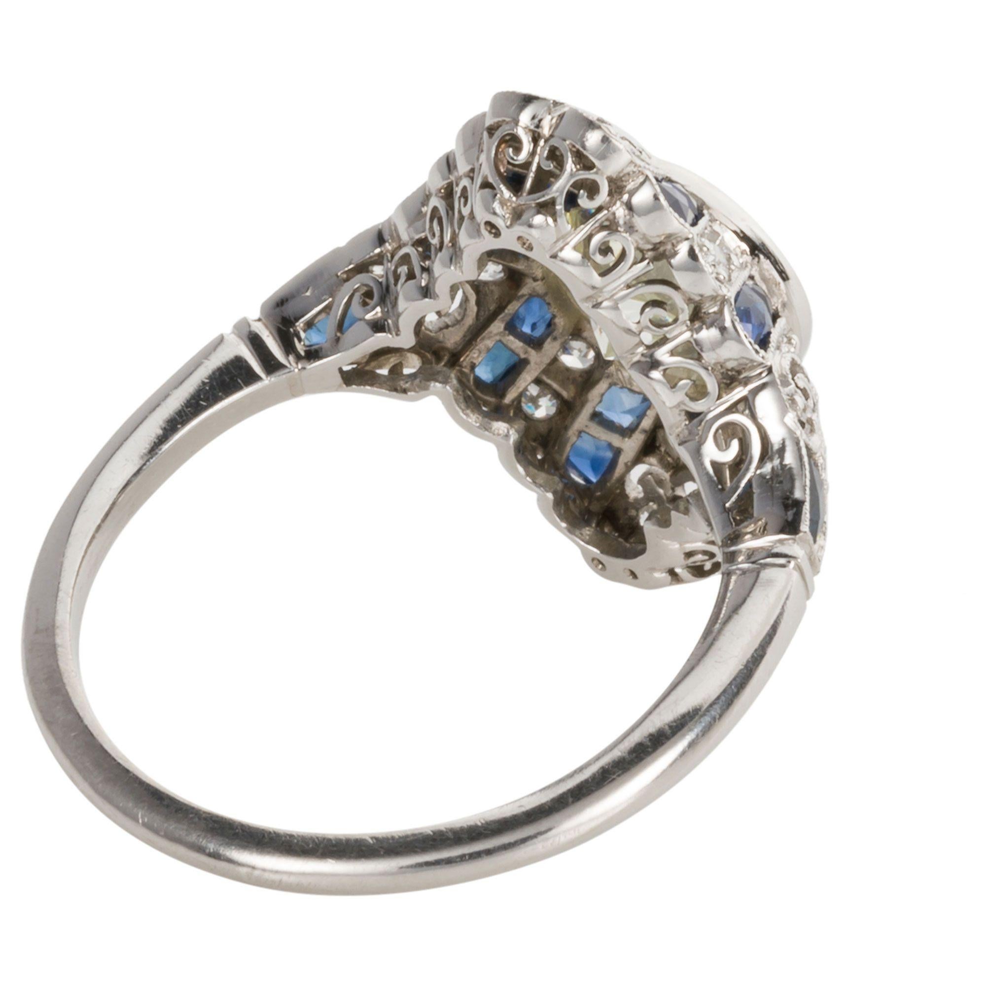 1.52 Carat Old European Cut Diamond and Sapphire Art Deco Inspired Ring In New Condition For Sale In QLD , AU