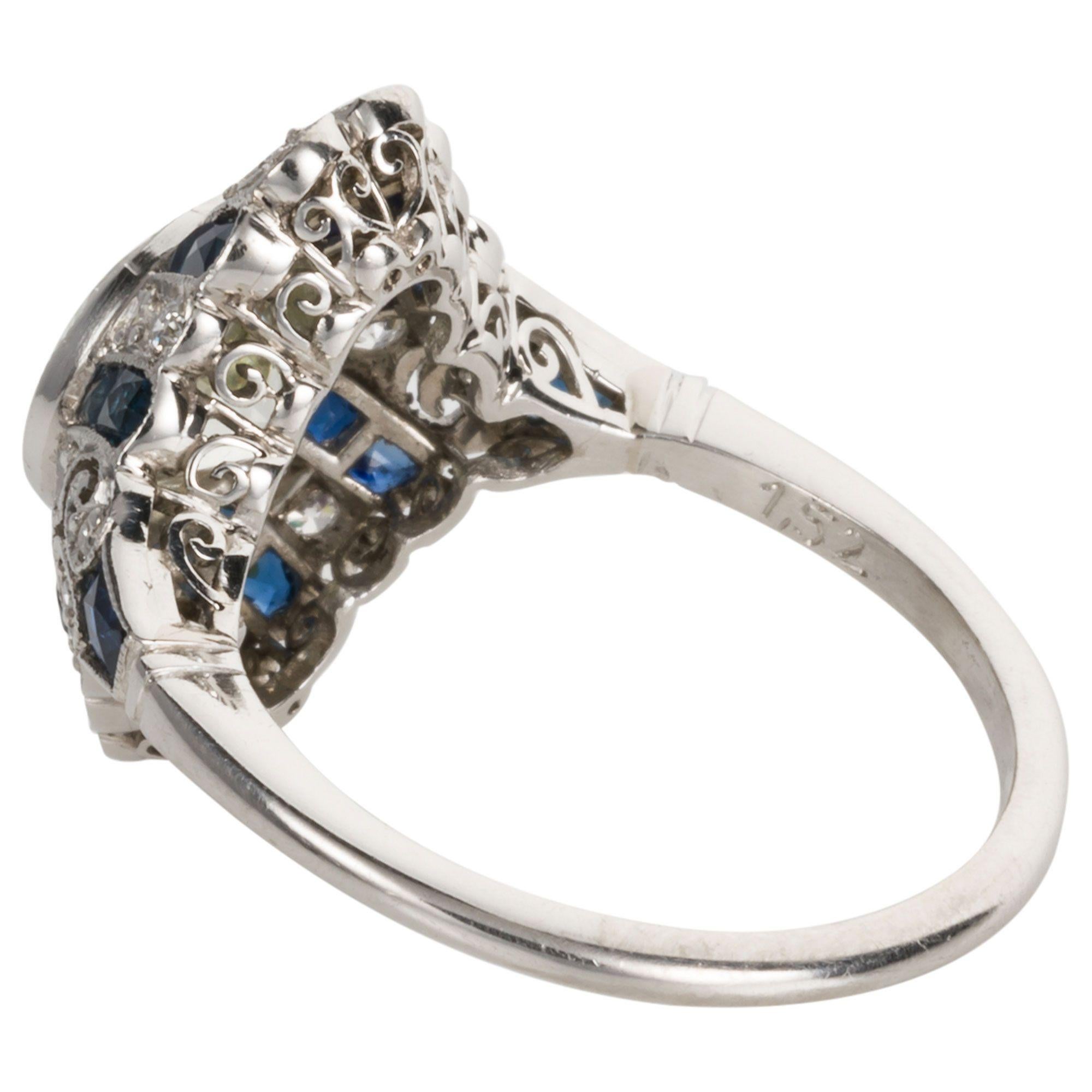1.52 Carat Old European Cut Diamond and Sapphire Art Deco Inspired Ring For Sale 1