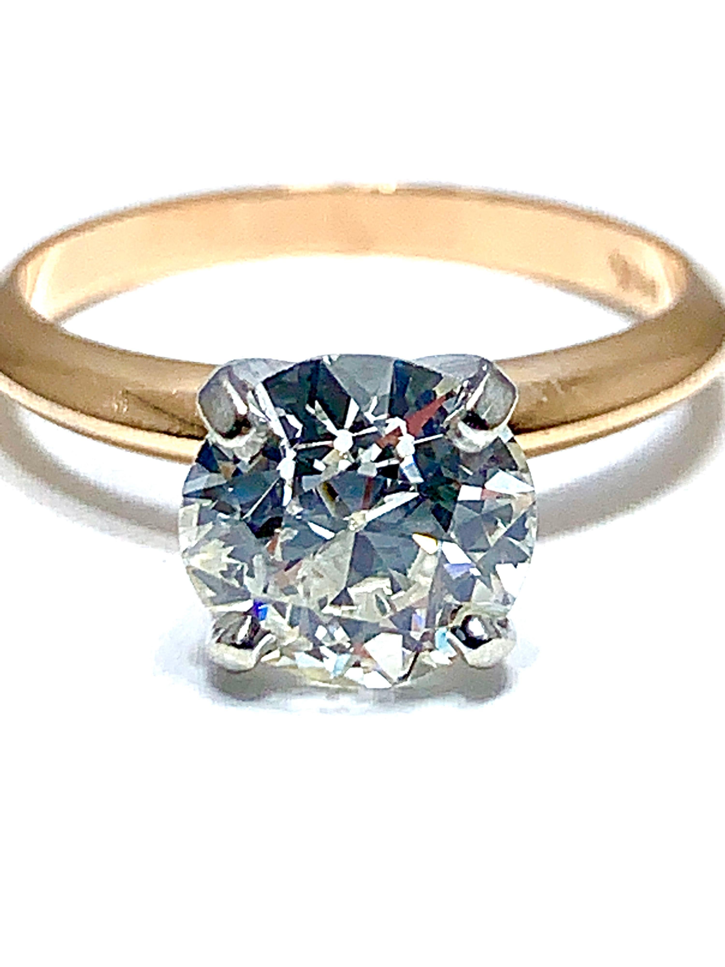 Art Deco 1.52 Carat Old European Cut Diamond Platinum and Rose Gold Solitaire Ring