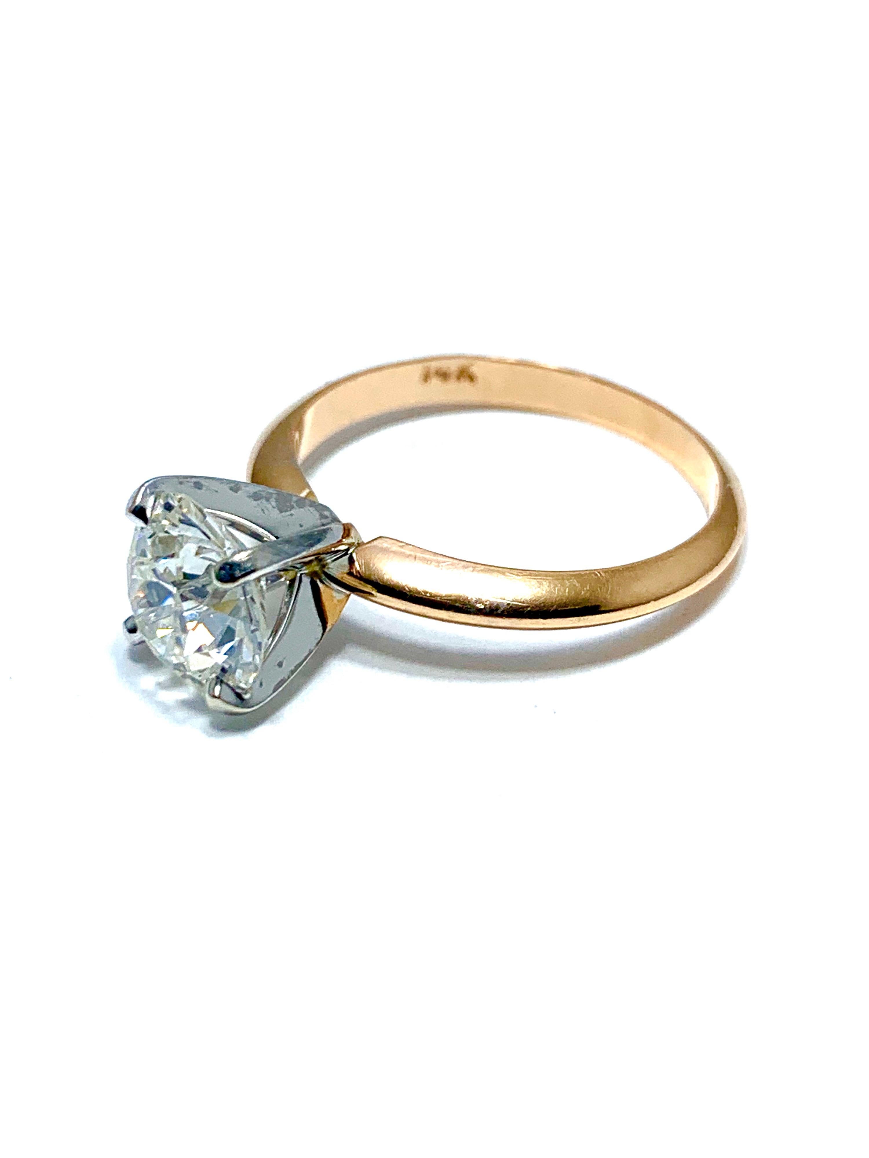 1.52 Carat Old European Cut Diamond Platinum and Rose Gold Solitaire Ring In Excellent Condition In Chevy Chase, MD