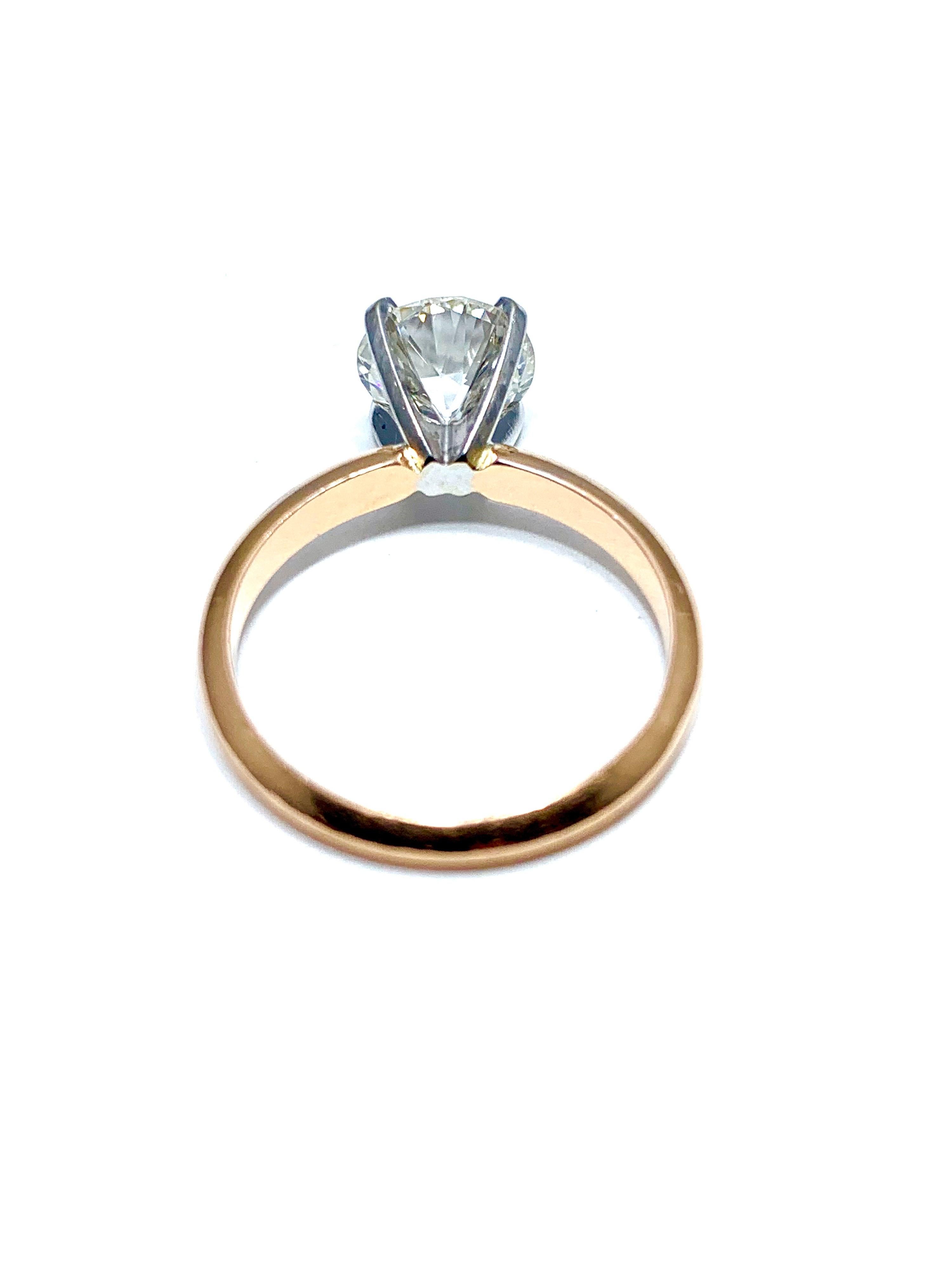 1.52 Carat Old European Cut Diamond Platinum and Rose Gold Solitaire Ring 2