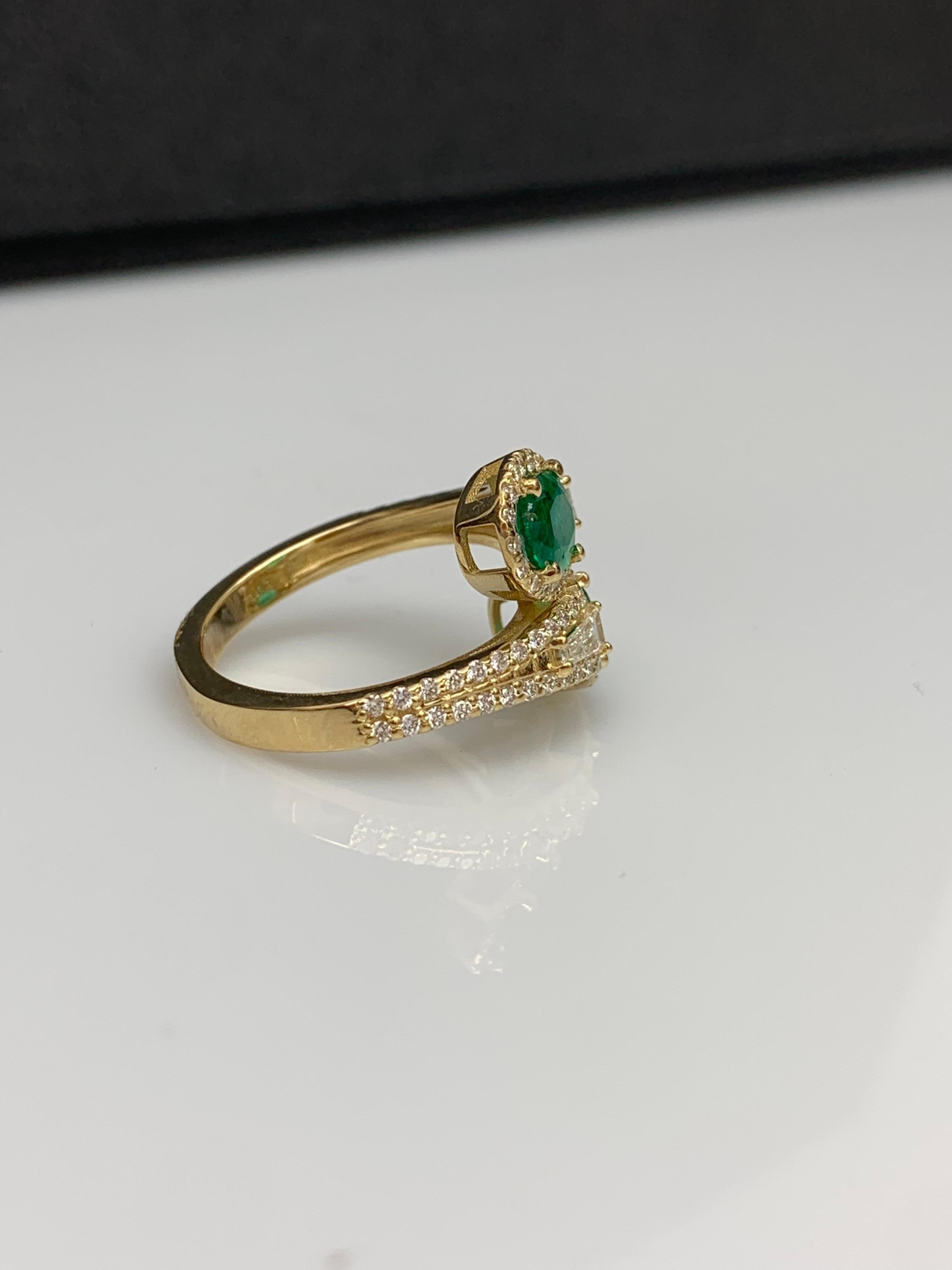 1.52 Carat Oval Cut Emerald Diamond Toi Et Moi Engagement Ring 14K Yellow Gold In New Condition For Sale In NEW YORK, NY