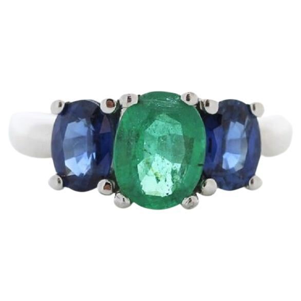 1.52 Carat Oval Cut Emerald Fashion Ring In 14K White Gold For Sale