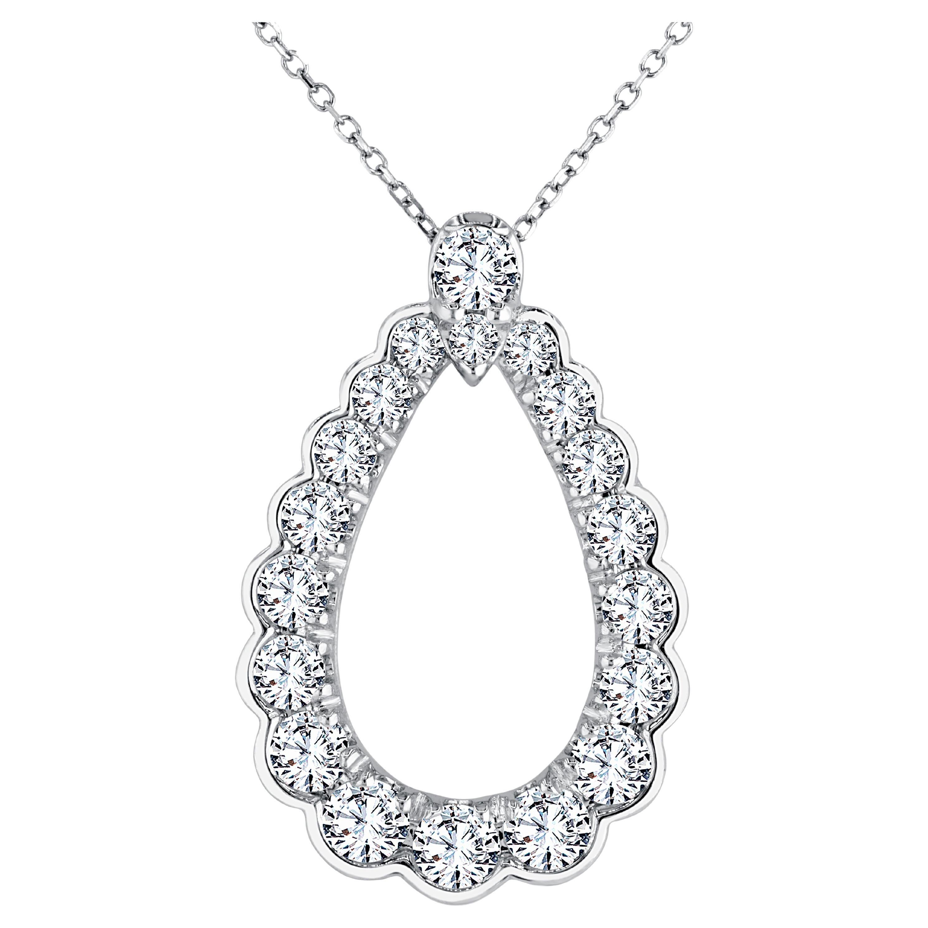 1.52 Carat Pear Form Graduated Natural Diamond Pendant in 14k White Gold ref2166 For Sale