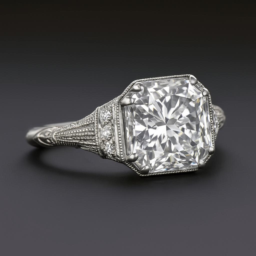 Taglio radiant 1.52 Carat Radiant Cut Diamond Engagement Ring in 14K White Gold in vendita