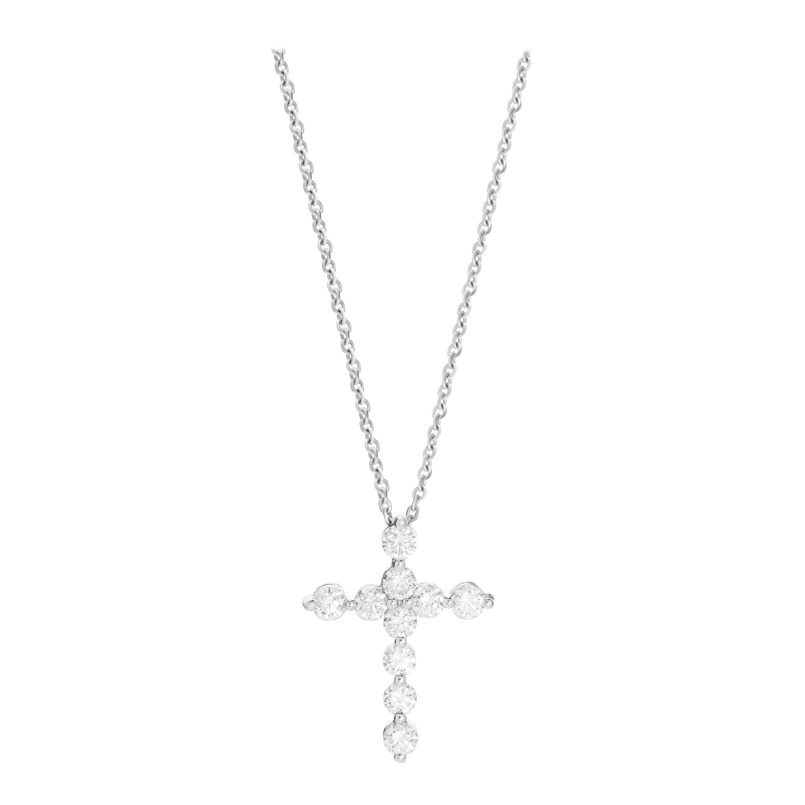 Collier pendentif croix en or blanc 18 carats avec diamants ronds brillants de 1,52 carat en vente