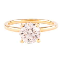 Bague solitaire en or jaune 18 carats avec diamants ronds brillants de 1,52 carat