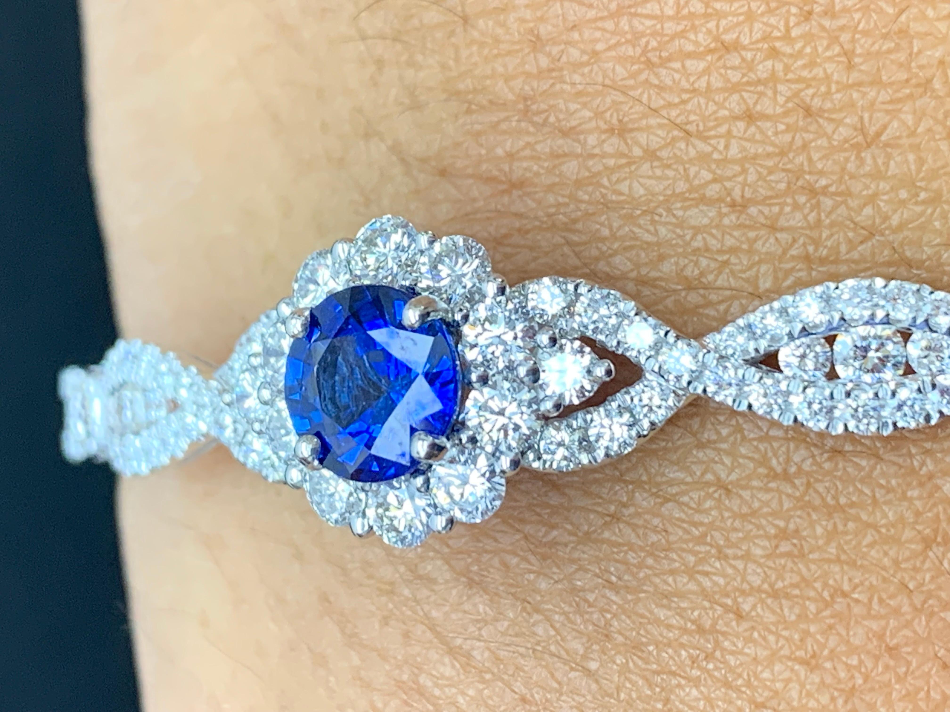 1.52 Carat Round cut Sapphire and Diamond Bangle Bracelet in 18K White Gold For Sale 3