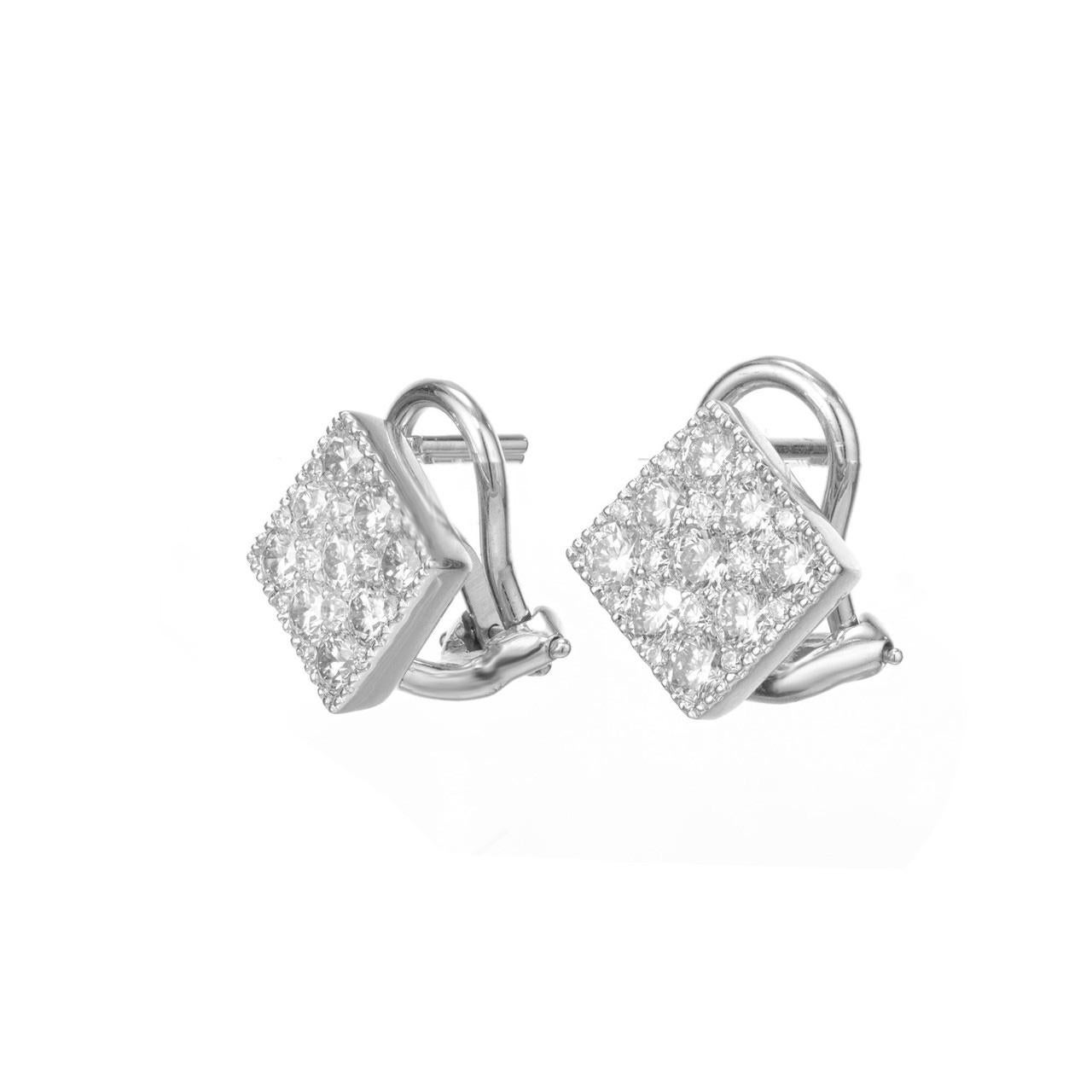 Round Cut 1.52 Carat Round Diamond White Gold Clip Post Earrings  For Sale