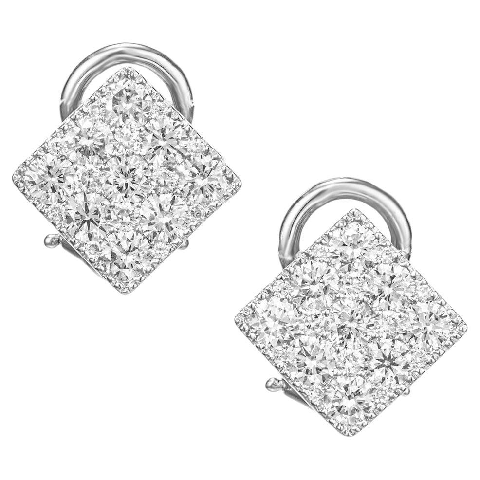 1.52 Carat Round Diamond White Gold Clip Post Earrings  For Sale