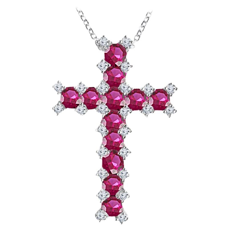 1.52 Carat Ruby Cross Pendant with 0.3 Carats Natural Diamond in 18W ref1384