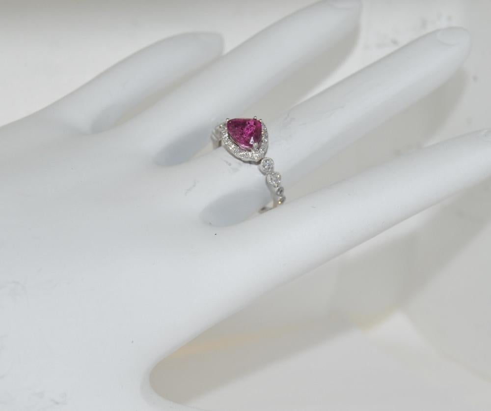 Trillion Cut 1.52 Carat Ruby and Diamond Ladies Ring, 18 Karat Gold For Sale