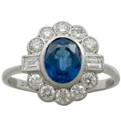 1.52 Carat Sapphire Diamond White Gold Cocktail Cluster Ring