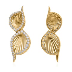 1.52 Carat SI Clarity HI Color Diamond Designer Earrings 14 Karat Yellow Gold