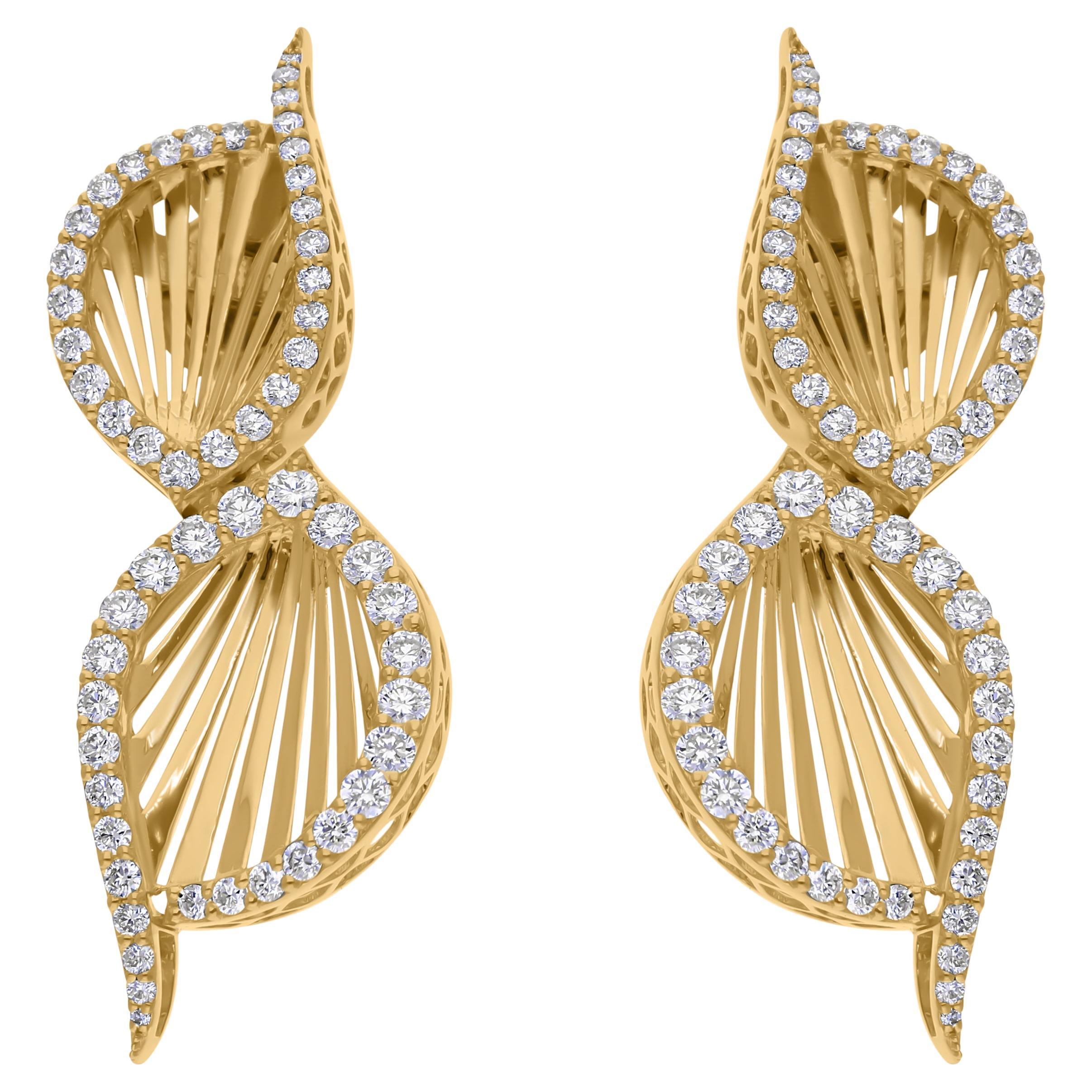 1.52 Carat SI Clarity HI Color Diamond Designer Earrings 18 Karat Yellow Gold