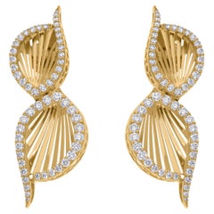 1.52 Carat SI Clarity HI Color Diamond Designer Earrings 18 Karat Yellow Gold