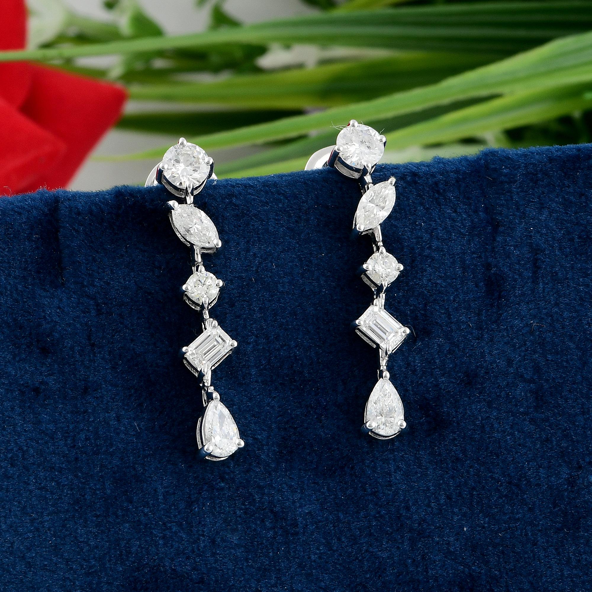 Modern 1.52 Carat SI Clarity HI Color Multi Shape Diamond Earrings 14 Karat White Gold For Sale