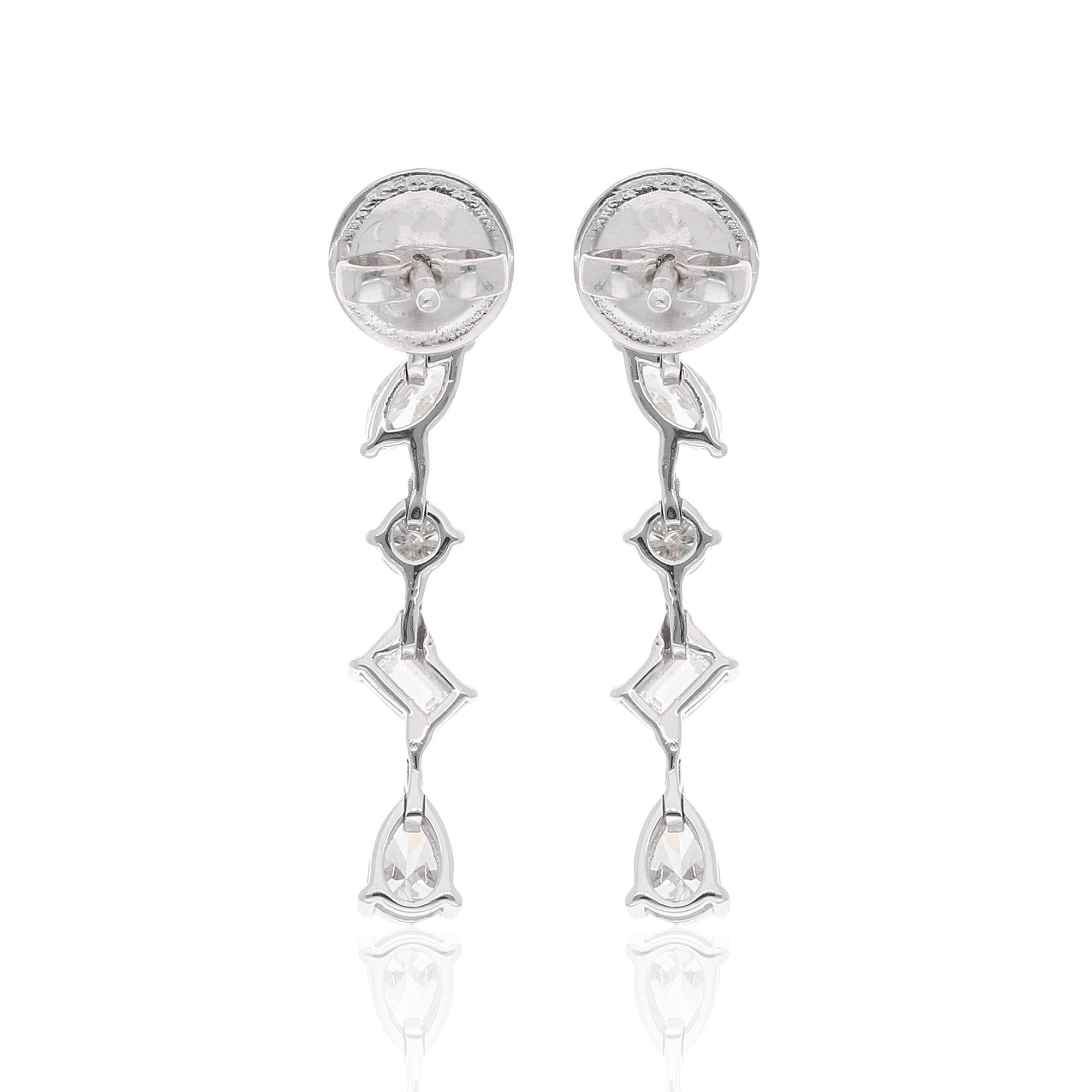 Round Cut 1.52 Carat SI Clarity HI Color Multi Shape Diamond Earrings 14 Karat White Gold For Sale