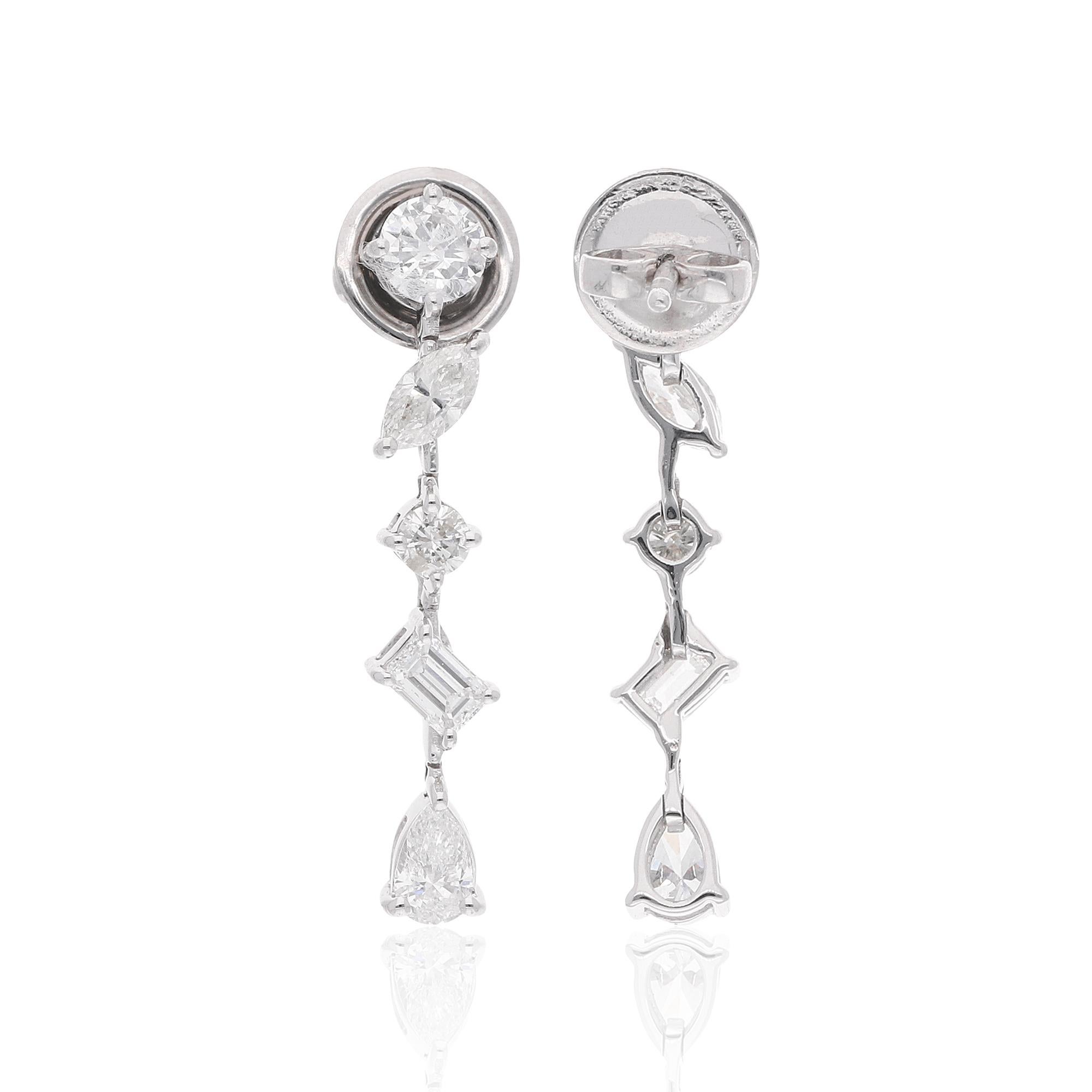 1.52 Carat SI Clarity HI Color Multi Shape Diamond Earrings 14 Karat White Gold In New Condition For Sale In Diera, Dubai