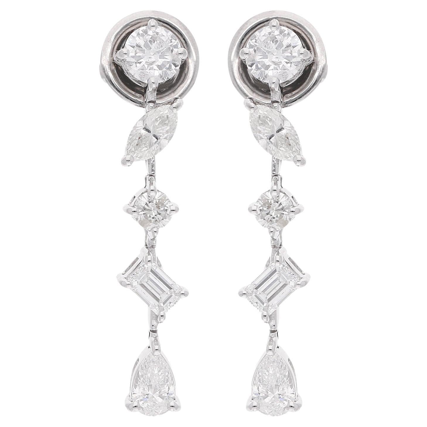 1.52 Carat SI Clarity HI Color Multi Shape Diamond Earrings 14 Karat White Gold