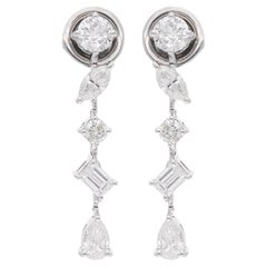1.52 Carat SI Clarity HI Color Multi Shape Diamond Earrings 14 Karat White Gold