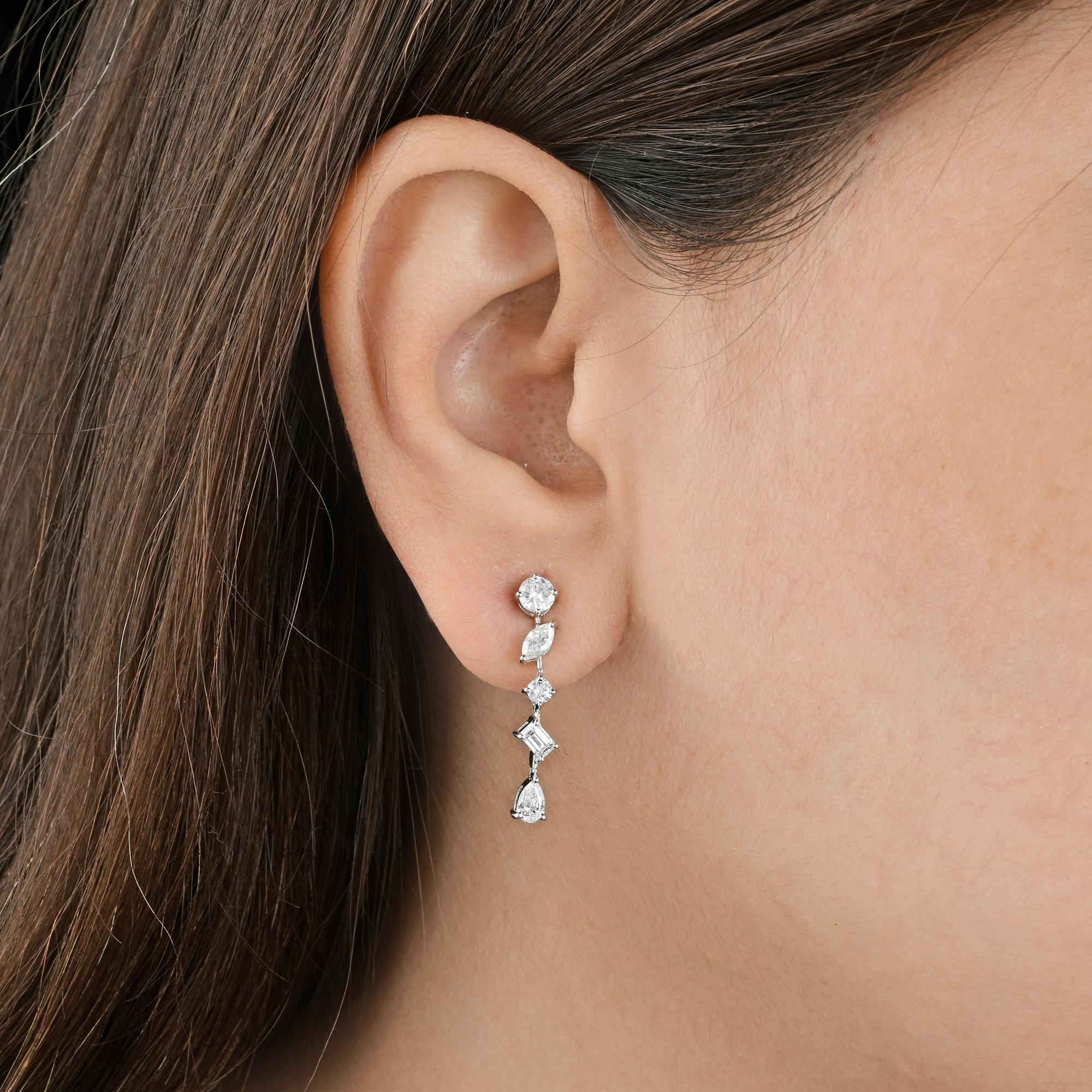 Modern 1.52 Carat SI Clarity HI Color Multi Shape Diamond Earrings 18 Karat White Gold For Sale