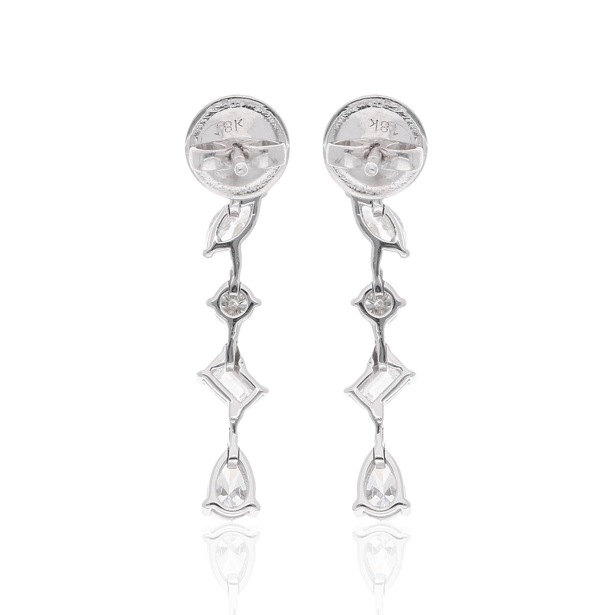 1.52 Carat SI Clarity HI Color Multi Shape Diamond Earrings 18 Karat White Gold In New Condition For Sale In Diera, Dubai