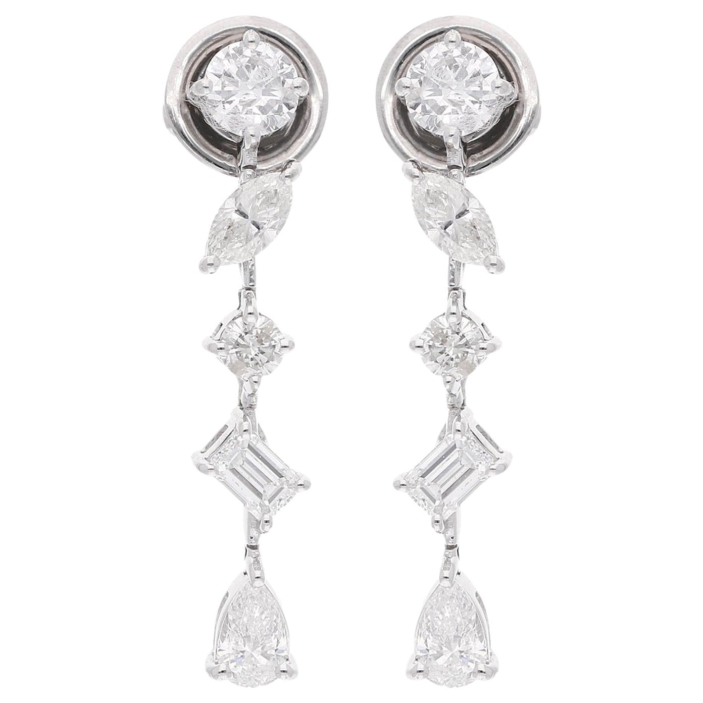 1.52 Carat SI Clarity HI Color Multi Shape Diamond Earrings 18 Karat White Gold For Sale