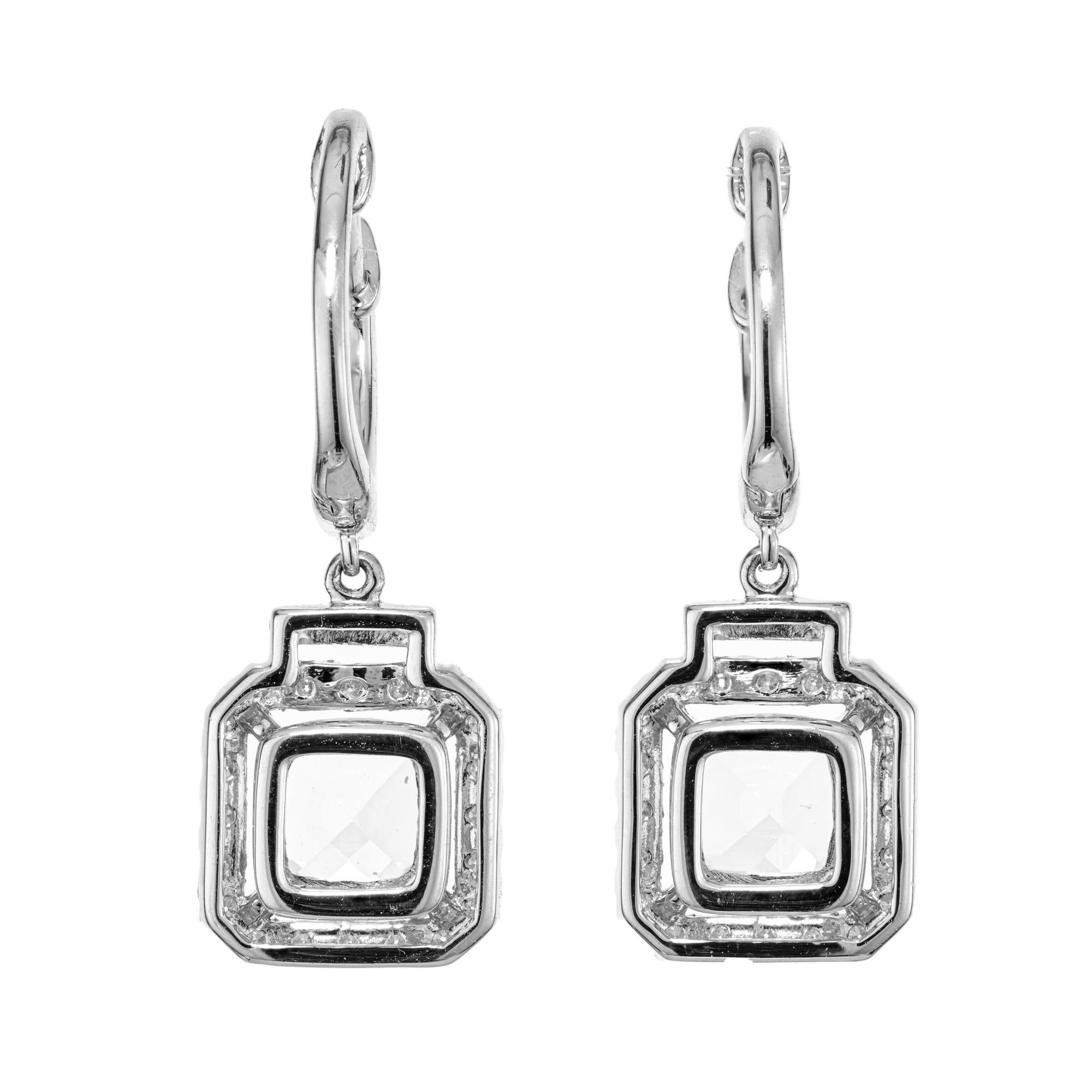 Square Cut 1.52 Carat Square Aquamarine Diamond Halo White Gold Earrings  For Sale