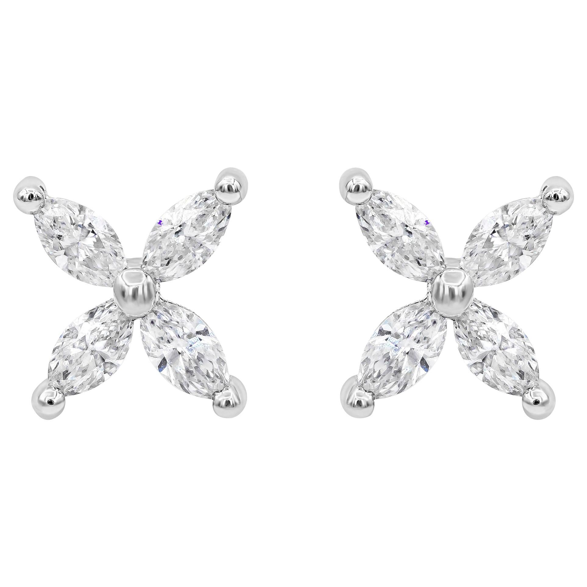 Roman Malakov 1.52 Carats Total Marquise Cut Diamond Stud Earrings